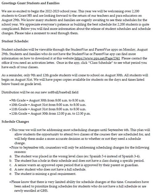 Student Schedules