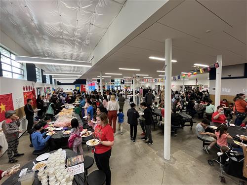 Multicultural Night cafeteria group of people