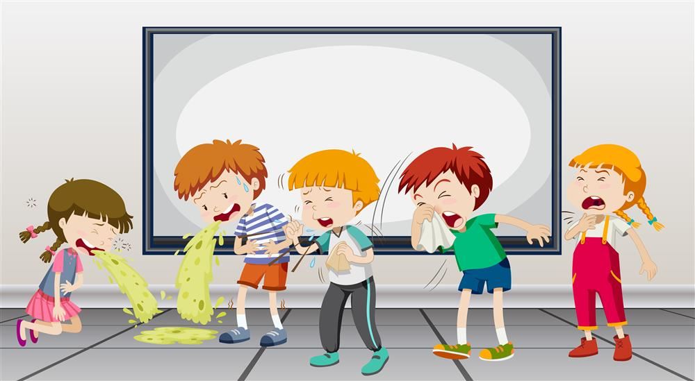Children being sick cartoon