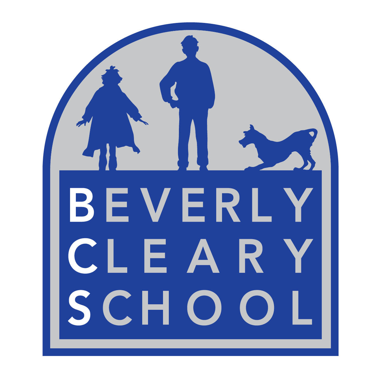 Beverly Clearly School Logo, in Blue and Gray Beverly Vlearly School Logo