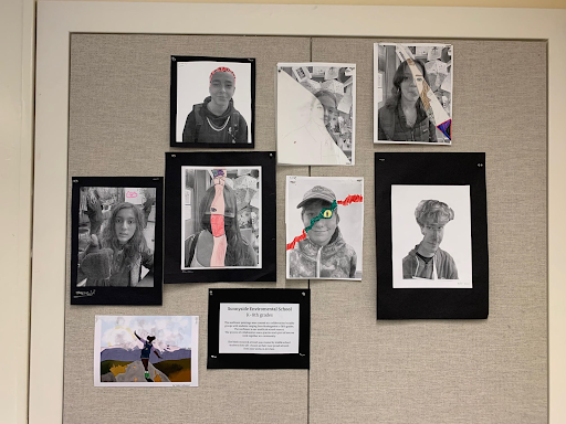 Student art displayed on wall