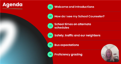Agenda for Family Communication video from Principal Jill Hunt