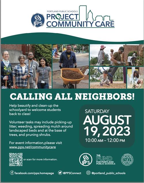 Community Care day on the Whitman Playground, August 19 10:00 - 12:00! 