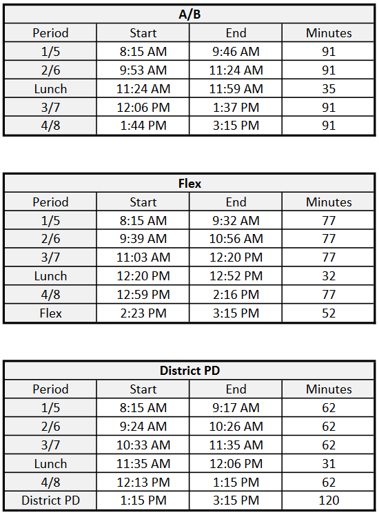 college block schedule