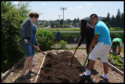 Students Loosening Soil 