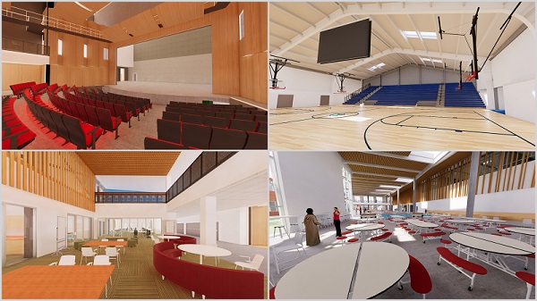 Collage of Madison High School renderings.