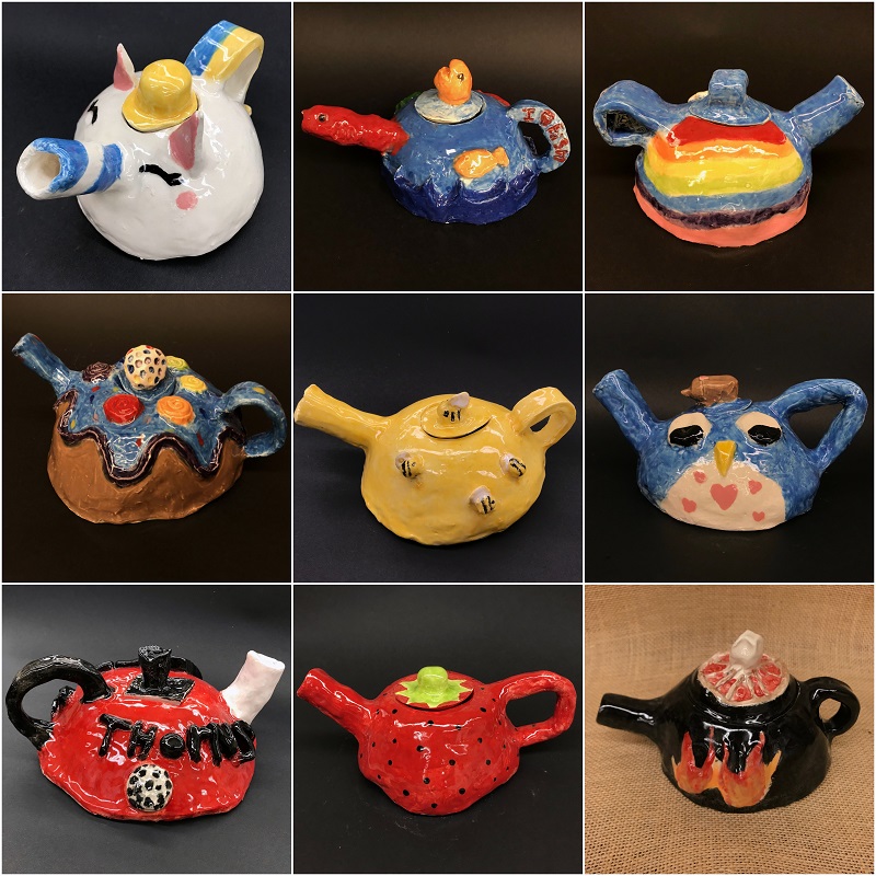 Samples of teapots by Rieke students