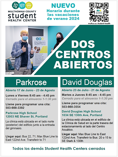Student Health Center Flier - Summer 2024 - Spanish