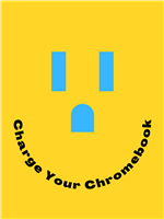 Wall outlet as the eyes and nose of a face with the words Charge Your Chromebook as a smile