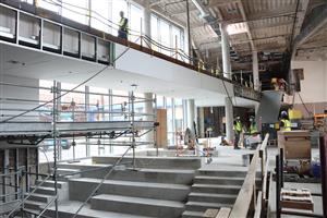 Next to the Commons the concrete stairs and the seating area for the new social stair are done 