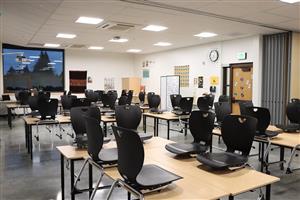 The second floor consists of four 850 sq. ft general education classrooms, with a flexible partition wall between two