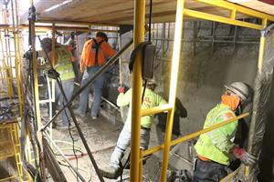 Shotcrete team at work on a sheer wall