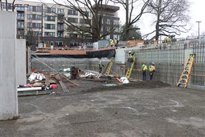Retaining walls on the underground parking area