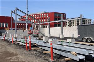 structural steel for the bleachers is installed