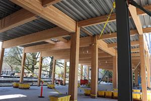 Wood framing on the first floor