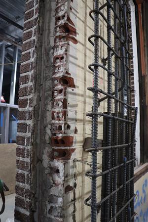 rebar reinforcing brick wall in foundry