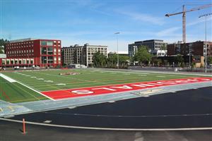 Wide view of the track & field with markings