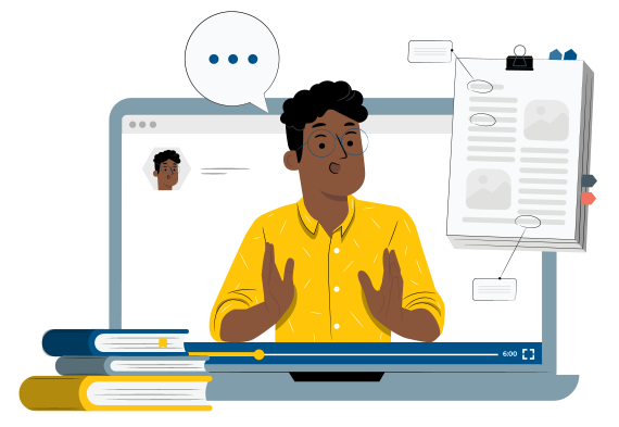 Graphic of laptop and person