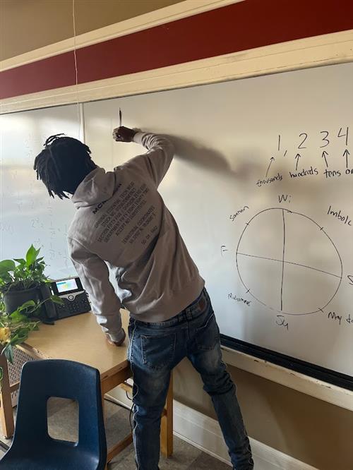 Student writing on whiteboard