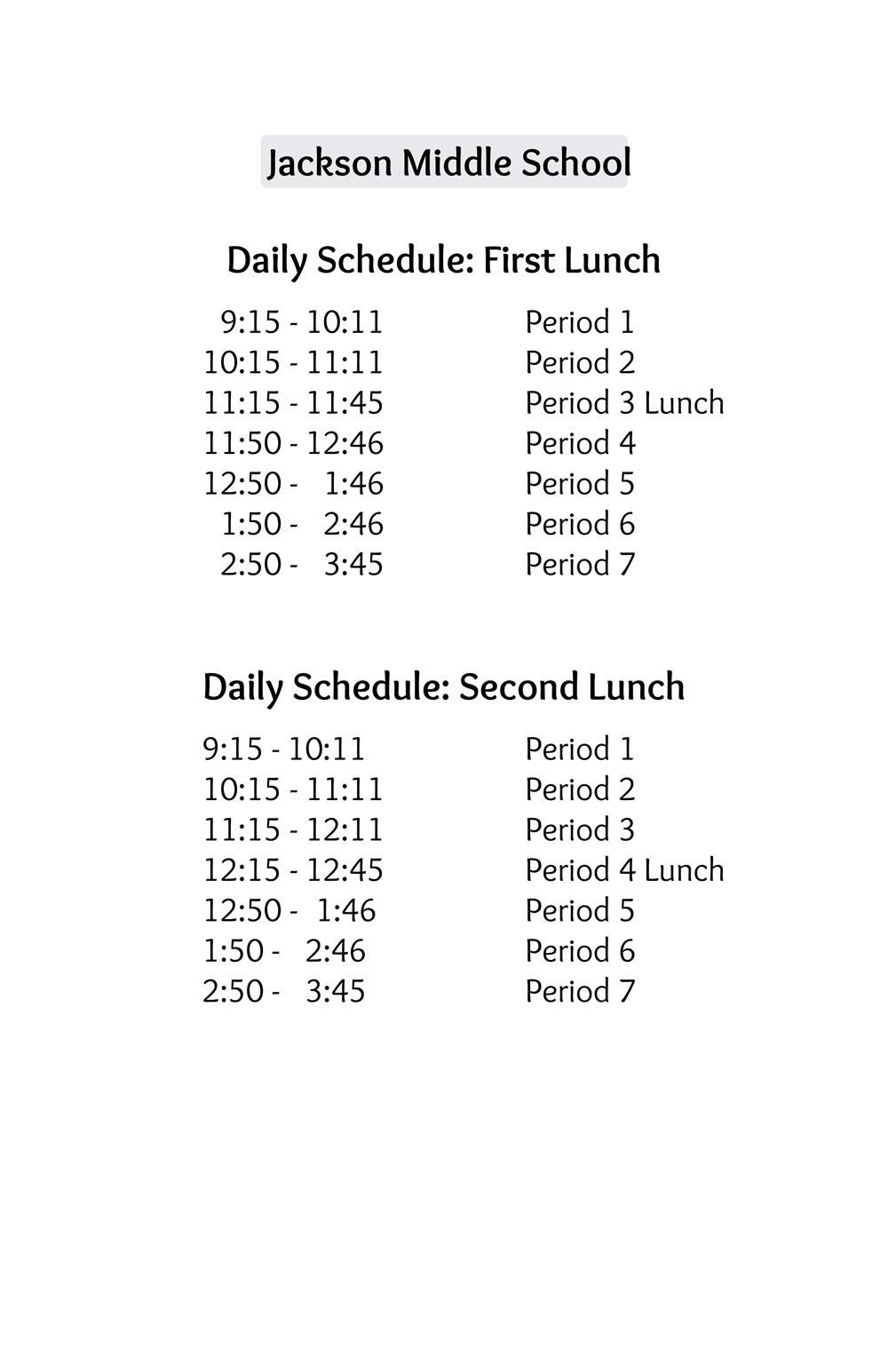 Daily Schedule