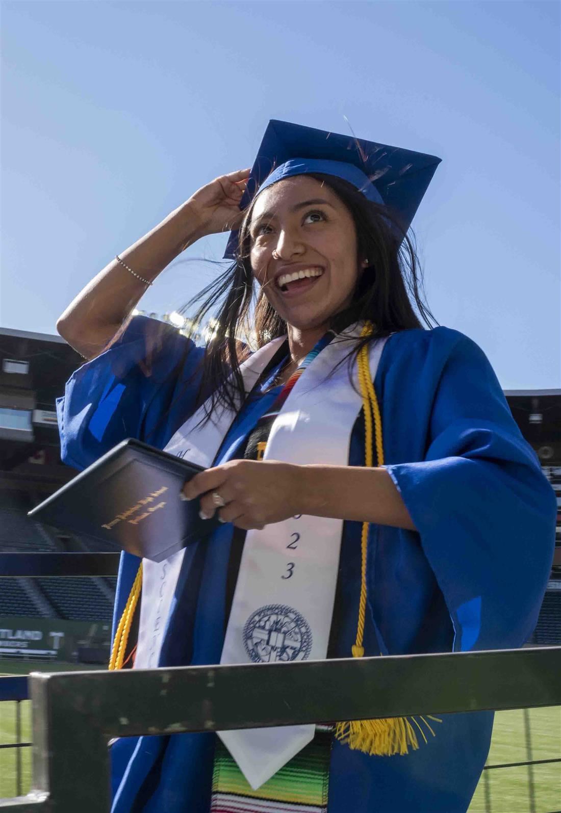 Student graduating at ceremony