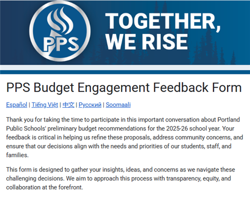 Clickable image that says PPS Budget Engagement Feedback Form.